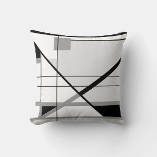 Grey Black on White Crisscross Geometric Design Cushion