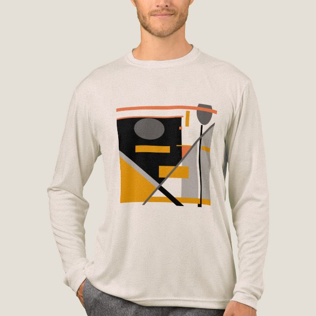 Grey Black Orange Geometric Shapes MCM Look Motif Tri-Blend Shirt (Front)