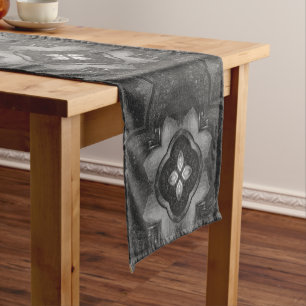 Grey Black Pencil Floral Pattern Table Runner