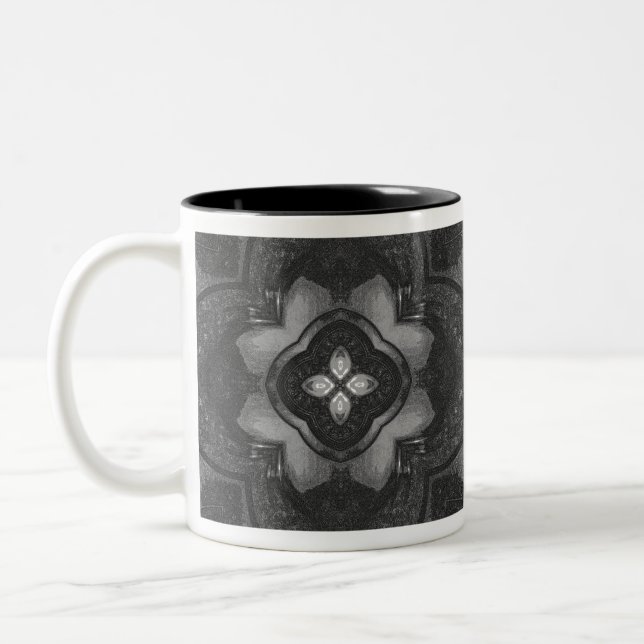 Grey Black Pencil Floral Pattern Two-Tone Coffee Mug (Left)