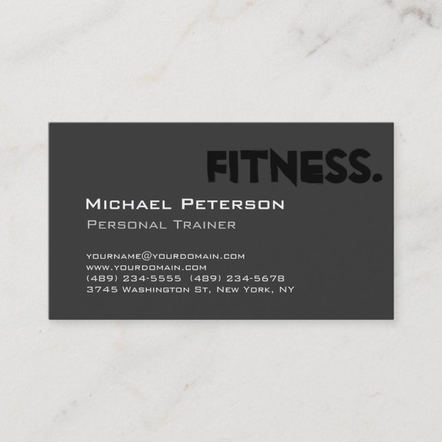 Grey Black Personal Trainer Fitness Business Card (Front)