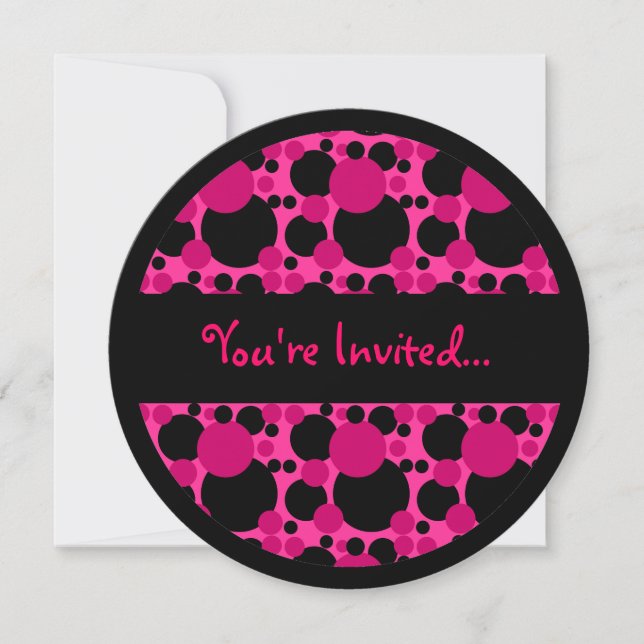 Grey black pink dots sweet 16 circle invitations (Front)