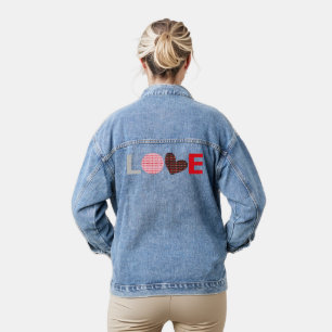 grey black pink red mini heart love letter  denim jacket