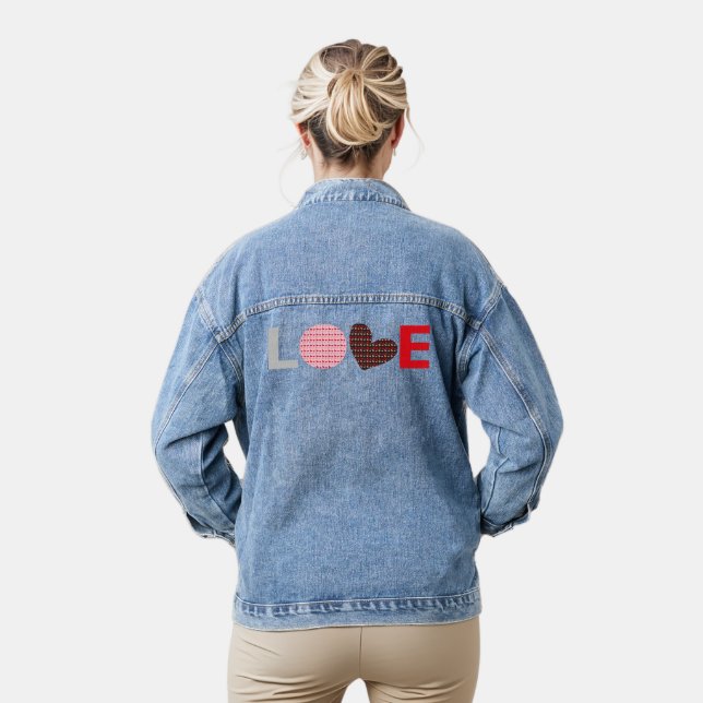 grey black pink red mini heart love letter  denim jacket (Model)