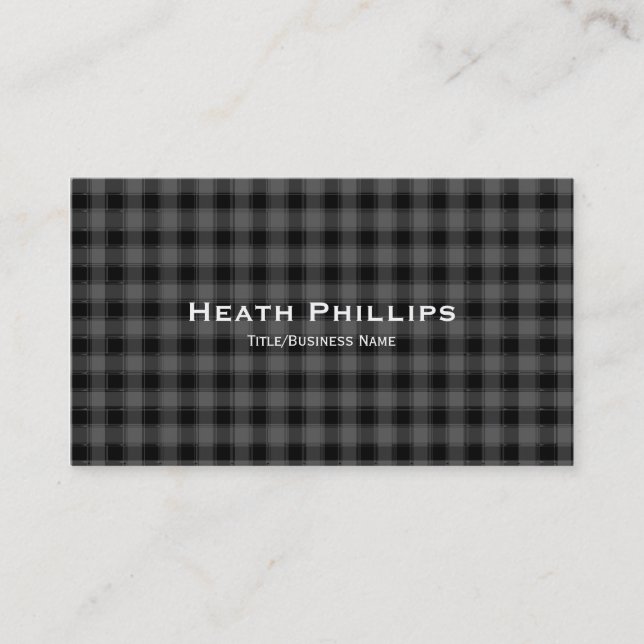 Grey & Black Plaid Chequered Business Cards (Front)
