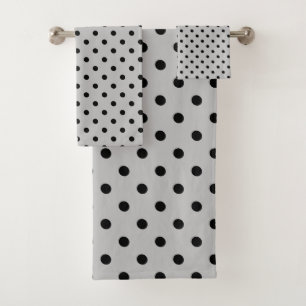 Grey Black Polka Dot Bath Towel Set
