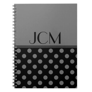 Grey/Black Polka Dot Monogram Spiral Notebook
