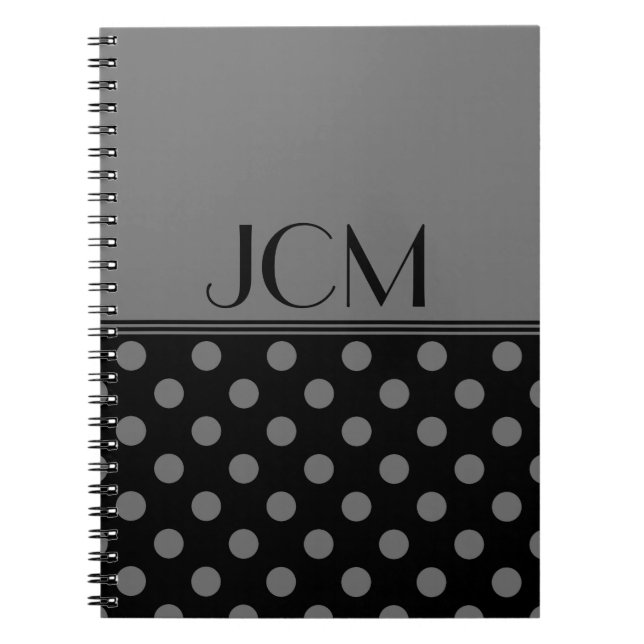 Grey/Black Polka Dot Monogram Spiral Notebook (Front)