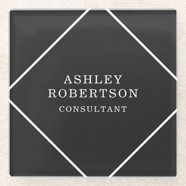 Grey Black Professional Stylish Trendy Minimalist Glass Coaster (Front)