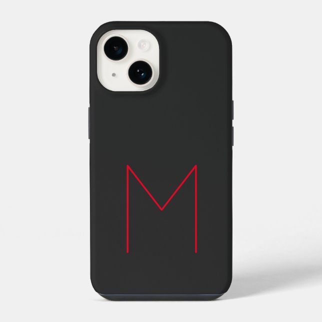 Grey Black Red Bold Monogram Modern Your Name iPhone Case (Back)