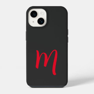 Grey Black Red Monogrammed Classical Handwriting iPhone 14 Case
