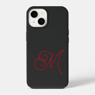 Grey Black Red Monogrammed Classical Script iPhone 14 Case