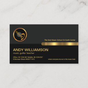 Grey Black Retro Column Gold Stripe Guitar Business Card