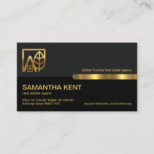 Grey Black Retro Columns Gold Building Realtor Business Card