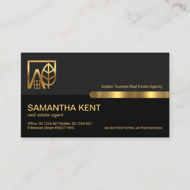 Grey Black Retro Columns Gold Building Realtor Business Card (Front)