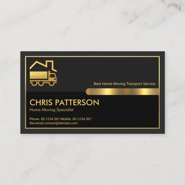 Grey Black Retro Columns Gold Frame Home Moving Business Card (Front)