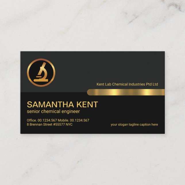 Grey Black Retro Columns Gold Line Chemist Business Card (Front)