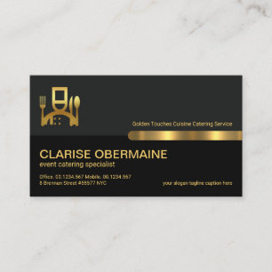 Grey Black Retro Columns Gold Line Food Restaurant Business Card
