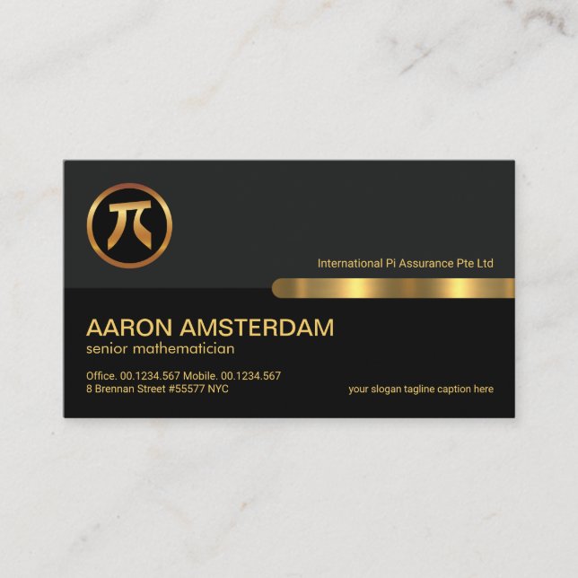 Grey Black Retro Columns Gold Numbers Pi Math Business Card (Front)