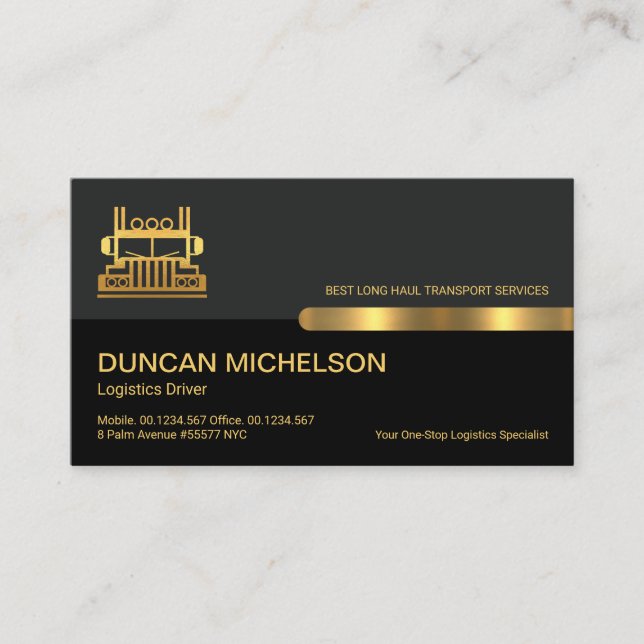 Grey Black Retro Columns Gold Semi Truck Driver Business Card (Front)