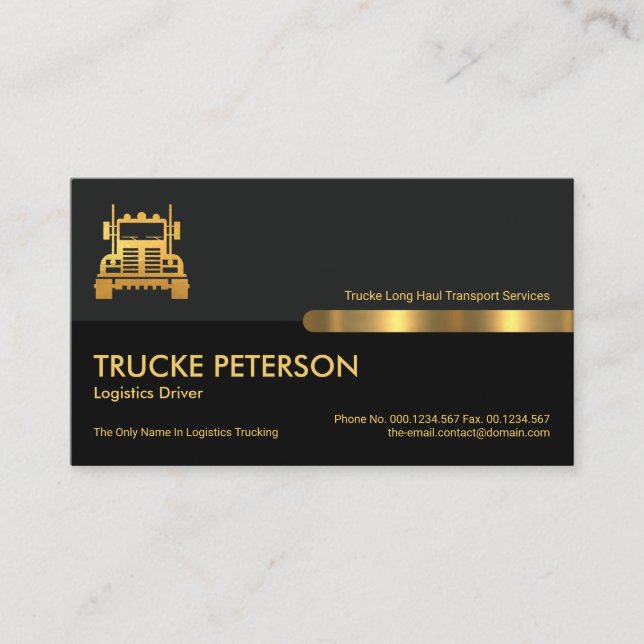 Grey Black Retro Columns Logistics Truck Driver Business Card (Front)