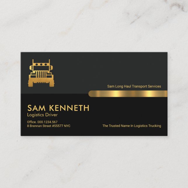 Grey Black Retro Columns Logistics Trucking Business Card (Front)