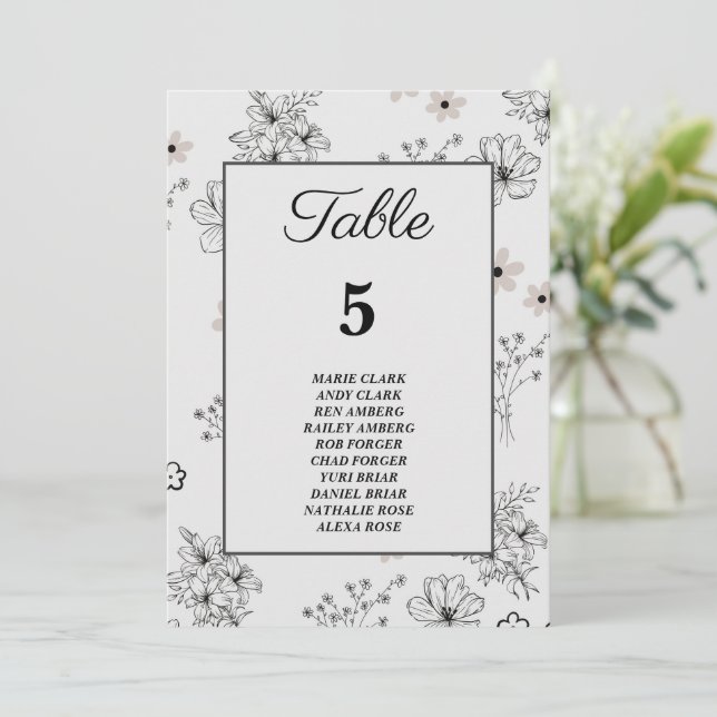 Grey Black Retro Flower Pattern Seating Chart Invitation (Standing Front)