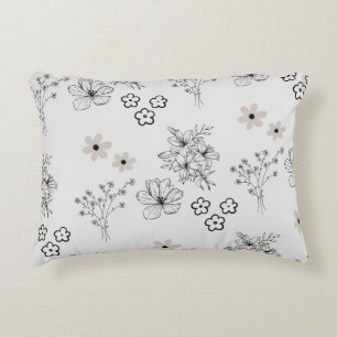 Grey Black Retro Y2K Hippie Flower Pattern Decorative Cushion
