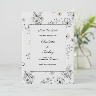 Grey Black Retro Y2K Hippie Flower Pattern Invitation