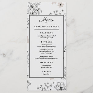 Grey Black Retro Y2K Hippie Flower Pattern Menu