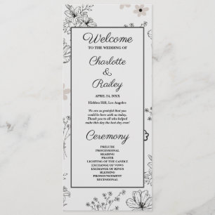 Grey Black Retro Y2K Hippie Flower Pattern Programme