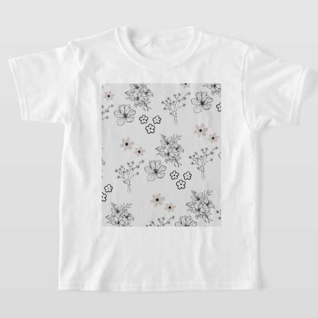 Grey Black Retro Y2K Hippie Flower Pattern T-Shirt (Laydown)
