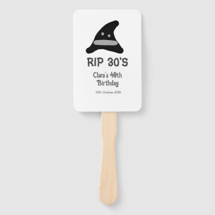 Grey black RIP 30's 40th birthday witch hat hallow Hand Fan