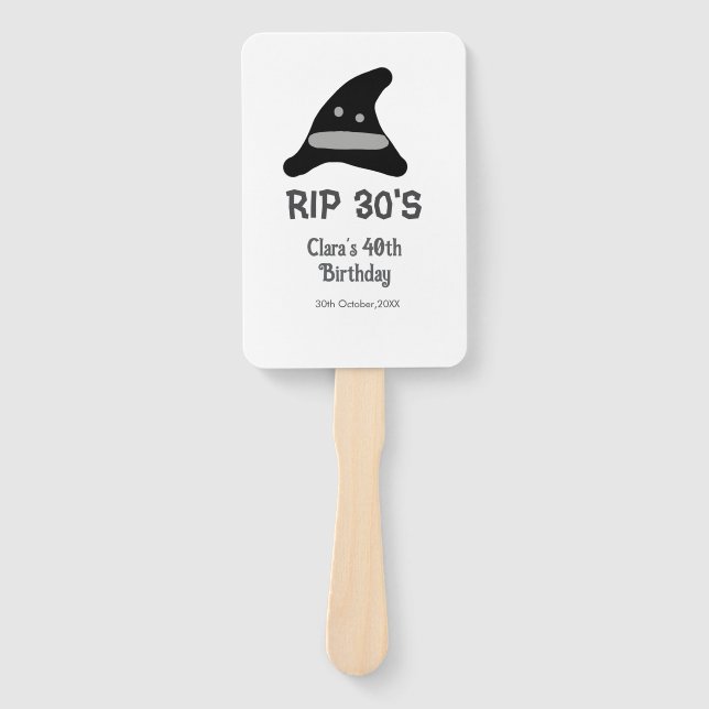 Grey black RIP 30's 40th birthday witch hat hallow Hand Fan (Front)