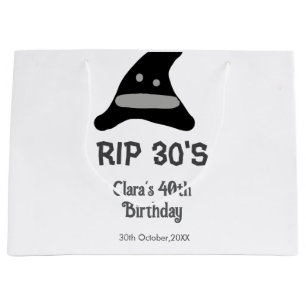 Grey black RIP 30's 40th birthday witch hat hallow Large Gift Bag