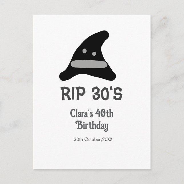 Grey black RIP 30's 40th birthday witch hat hallow Postcard (Front)