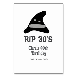 Grey black RIP 30's 40th birthday witch hat hallow Table Number