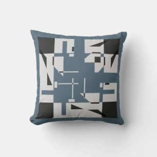 Grey Black Slate Blue Small Shapes Art Labyrinth Cushion