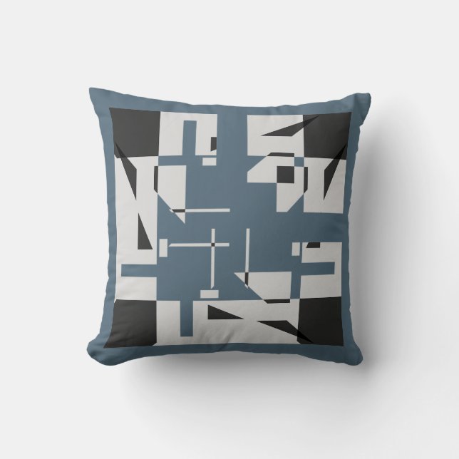 Grey Black Slate Blue Small Shapes Art Labyrinth Cushion (Front)