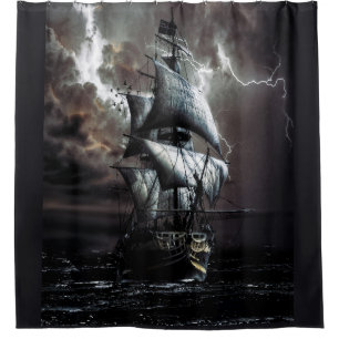 Grey Black Stormy Rainy Lightning Night Pirate Shower Curtain