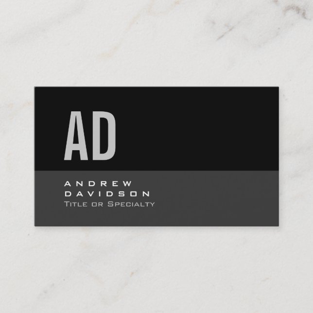 Grey Black Stripe Monogram Stylish Business Card (Front)