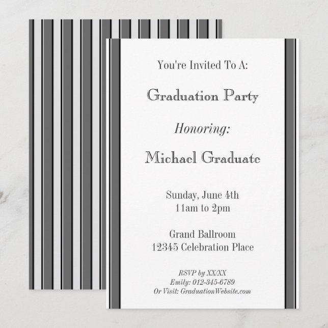 Grey Black Striped Custom 5x7" Graduation Invitation (Front/Back)