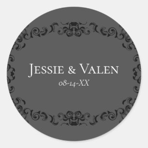 Grey & Black Swirl Gothic Wedding Classic Round Sticker