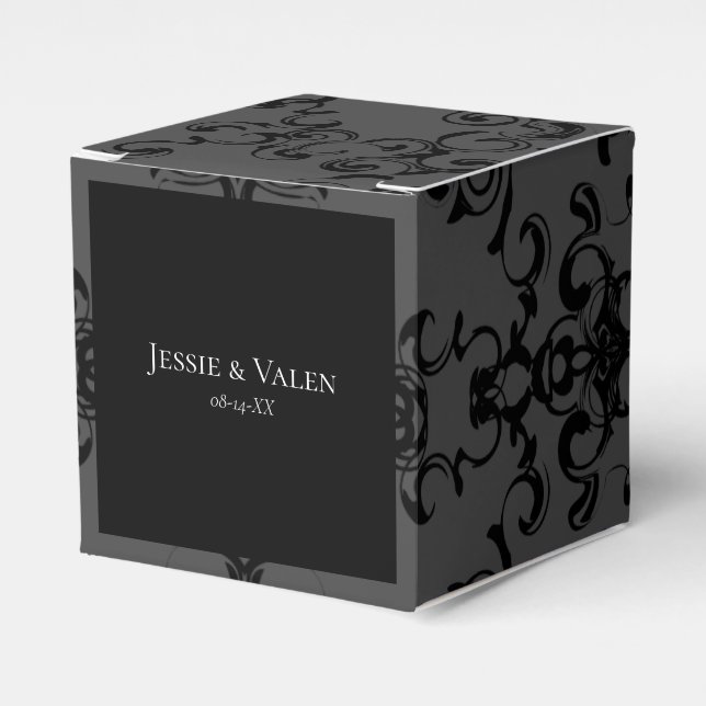 Grey & Black Swirl Gothic Wedding Favour Box (Front Side)