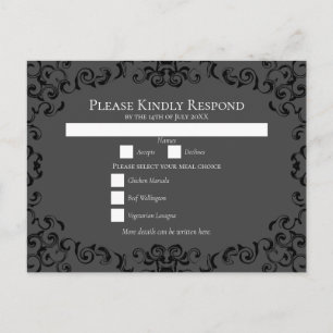 Grey & Black Swirl Gothic Wedding Holiday Postcard