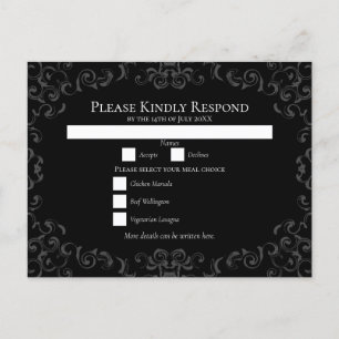Grey Black Swirl Gothic Wedding Holiday Postcard