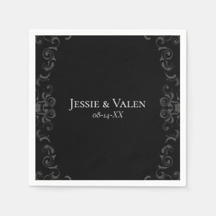 Grey Black Swirl Gothic Wedding Napkin