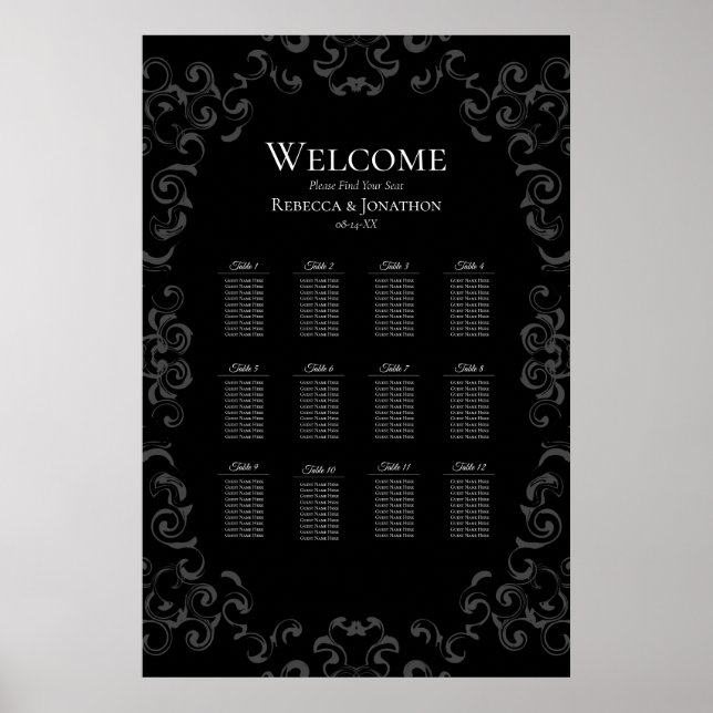 Grey & Black Swirl Gothic Wedding Poster (Front)