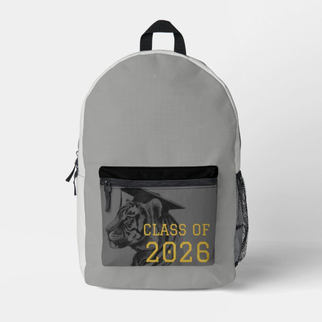 Grey Black Tiger Graduation Backpack (Front)