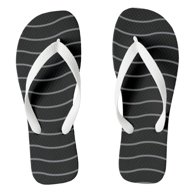 Grey Black Wave Pattern Flip Flops (Footbed)